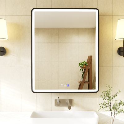 Armoire à pharmacie lumineuse pour salle de bain avec anti-buée, USB et prises de courant l 24 po x H 30 po, installation à double fixation