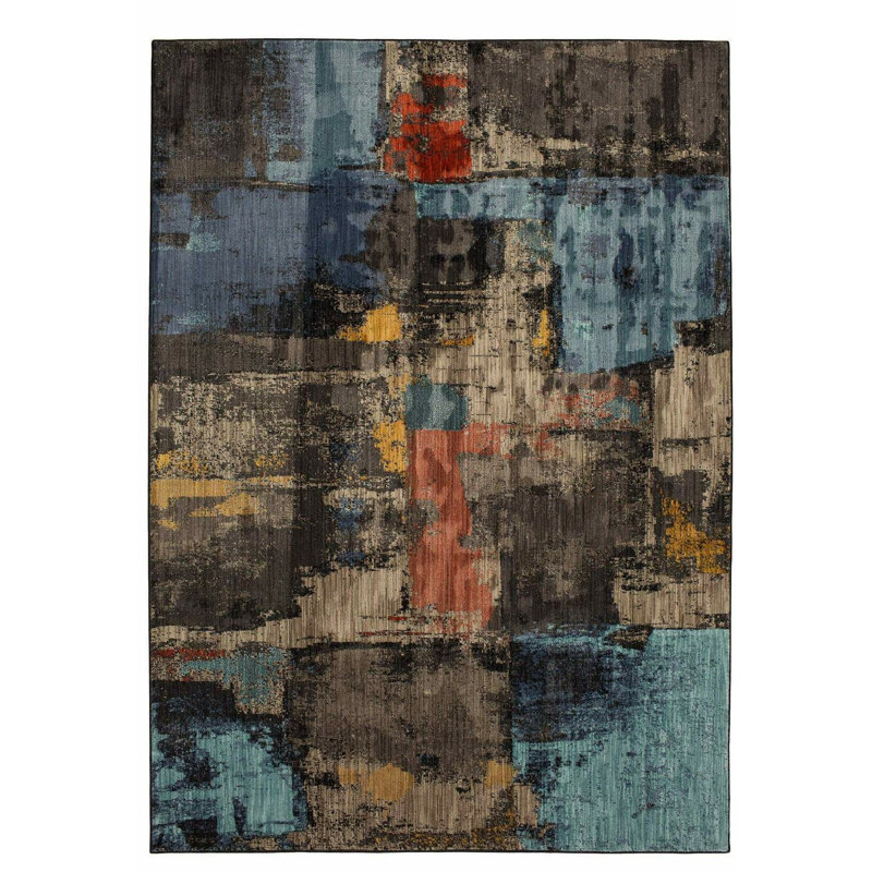 Abstract Patterned Multi-Colored Art Woven Base Digital Print Rug, Rectangle 4'11" x 7'6"
