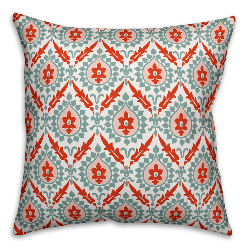 Housse de coussin Ikat, 16 po x 1 po, Bleu / Rouge