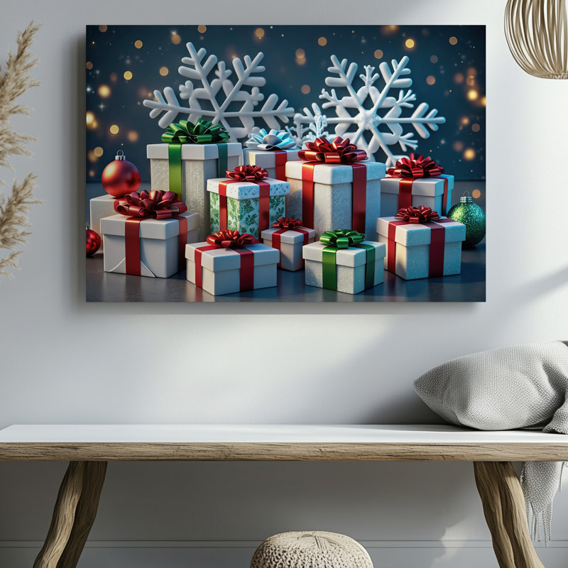 Toile «Une fête festive remplie de cadeaux de Noël magnifiquement emballés», art mural sur toile rouge de différentes tailles et motifs