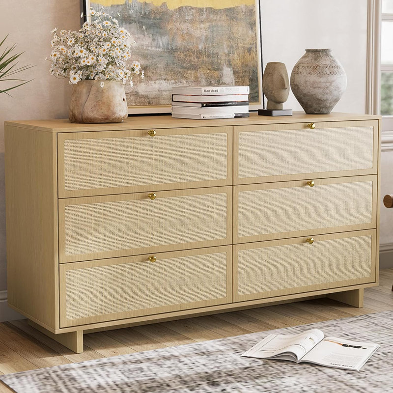 6 Drawer Dresser For Bedroom, Boho Wood Closet Dresser