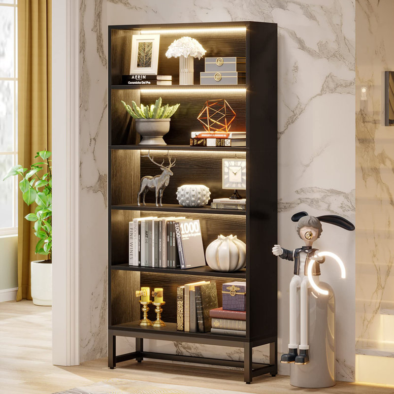 Glasford 70.9'' H X 31.5'' W Tall Bookcase, 5-Tier Storage and Display Shelf, Black, Yes