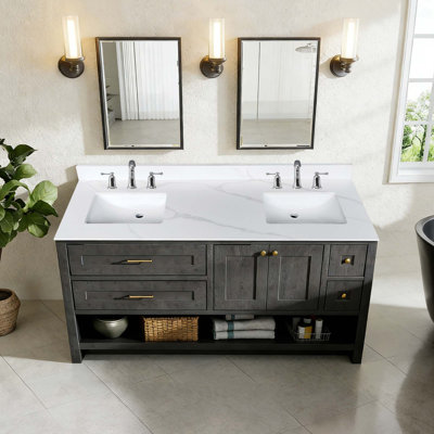 Premium Carrara White Quartz Double Bathroom Vanity Top with Undermount Sinks and Stain Resistance