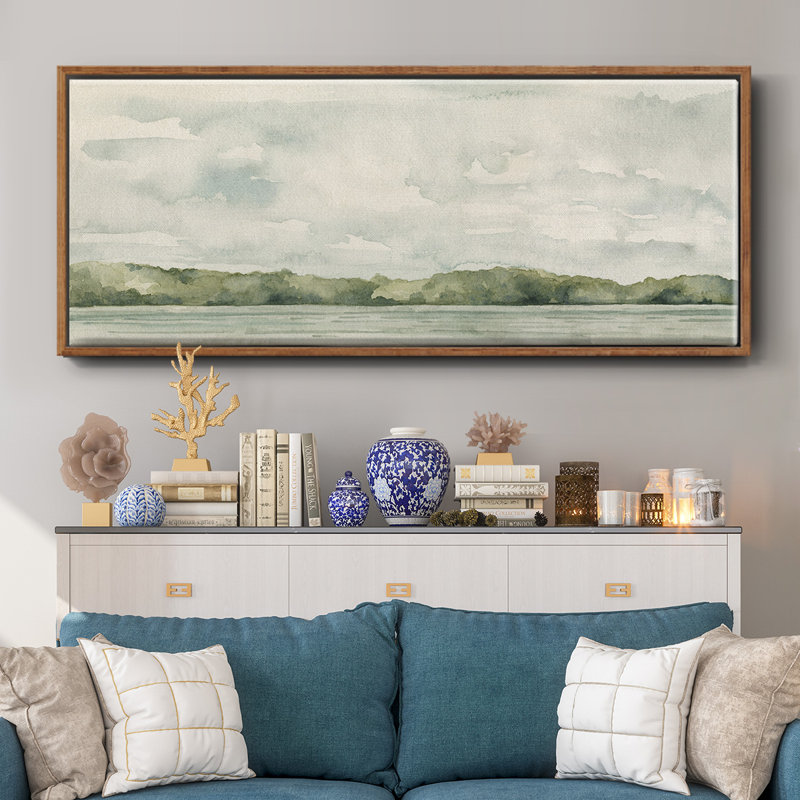 " Riverside Views II ", 20" H x 50" W x 1.5" D, Walnut