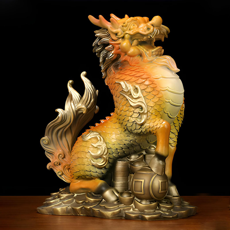 Laiton Feng Shui Kylin - centre de table élégant attirant la richesse, H 5,71 po x l 4,53 po x P 2,95 po