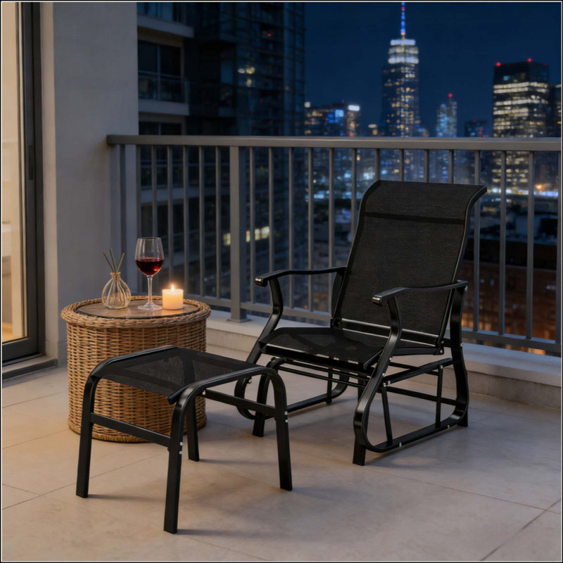 Fauteuil oscillant d'extérieur à haut dossier Garden, Noir