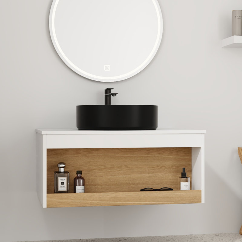 Ensemble de meuble-lavabo flottant 30 po - Design mural peu encombrant avec vasque, Black