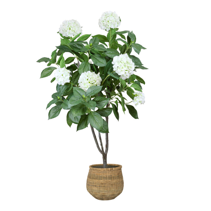 5' Hydrangea Drop-In Tree with Bamboo-Wrapped Cement Pot