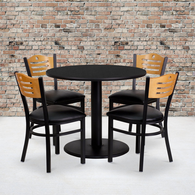 Barkley 36" Round Laminate Table Set with 4 Metal Chairs - Vinyl Seat