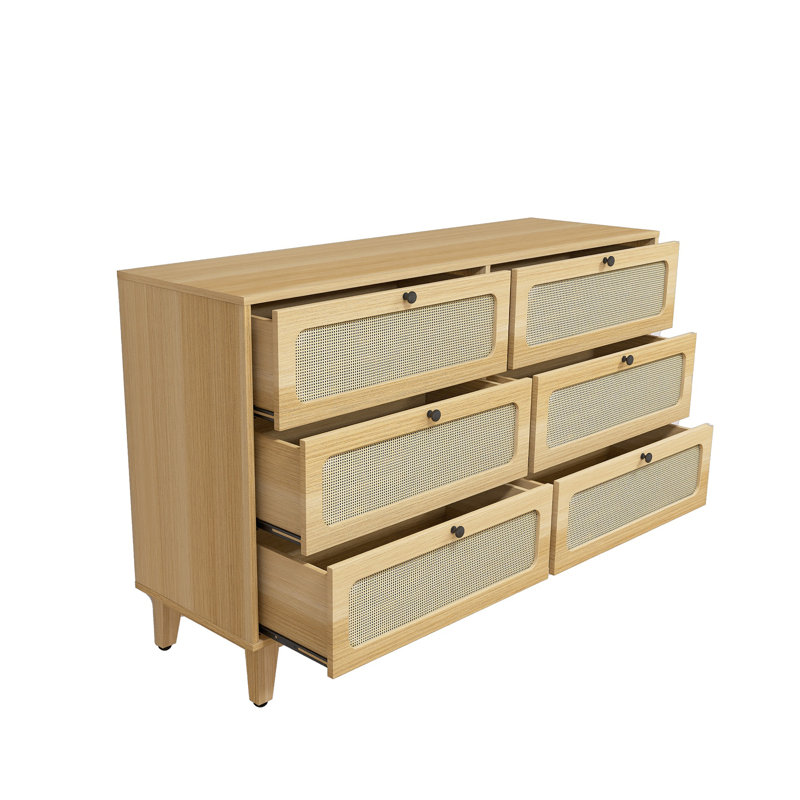 Commode de rangement à 6 tiroirs Chemere, Naturel