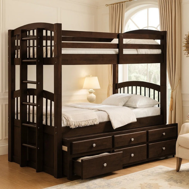 Stoughton Kids Twin Bunk Bed with Trundle with Drawers, White