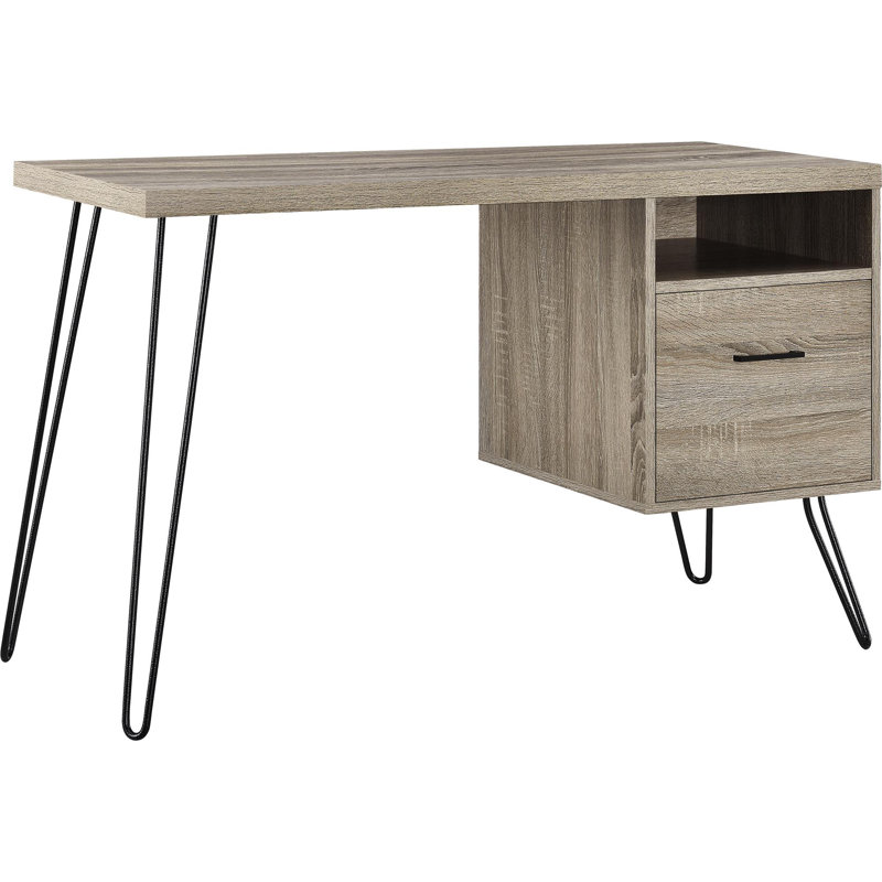 Landon Contemporary Wood Computer Desk with Drawer and Open Cubby