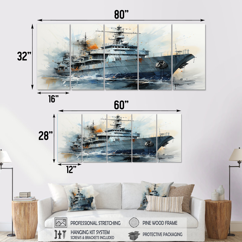 Ensemble de 5 décorations murales de marine, bateau de frégate II, H 32 po x l 80 po