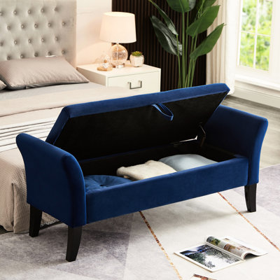 Banc à chaussures en velours bleu marine avec espace de rangement supplémentaire, couloir 51,5 po - pratique