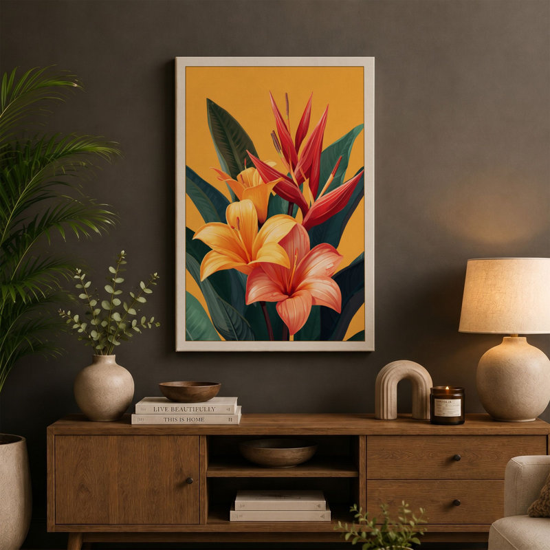 Tropical Blooms Botanical - Wrapped Canvas, 30x20 - 76.2 x 50.8 cm, Black Border