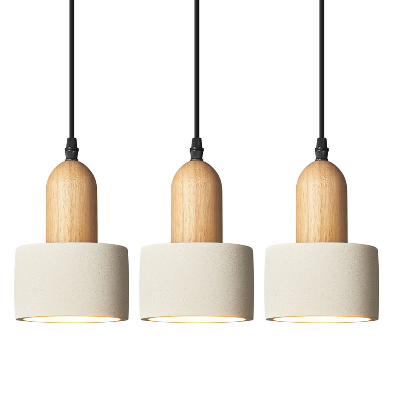 Modern Wooden Ceiling Lights Adjustable Height Pendant Lights Cement Chandelier for Kitchen Island Dining Room Bedroom, White