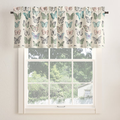 Rasa Butterfly Print Embroidered Trim Window Valance
