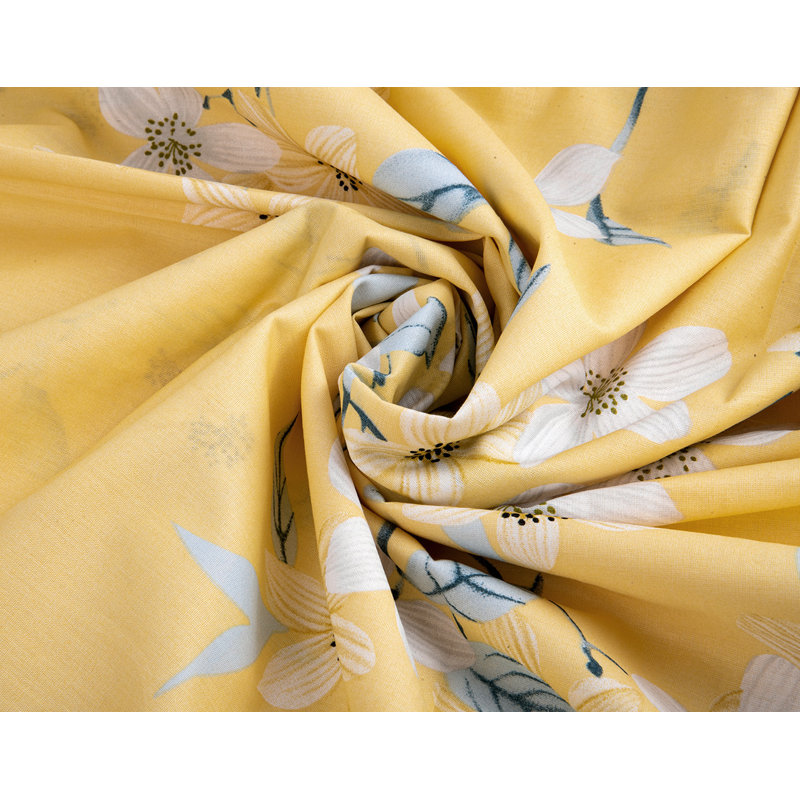 Queen Organic Cotton Percale Yellow and White Floral Sheet Set
