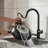 Pull-Down Kitchen Faucet With Side Sprayer & Built-In Cleaning Brush, 3 Spray Modes High-Arc Sink Faucet-122794886