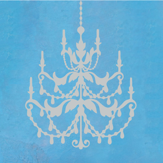 Décalcomanie murale lustre française, Gris clair, H 24 po x l 16 po x P 0,01 po