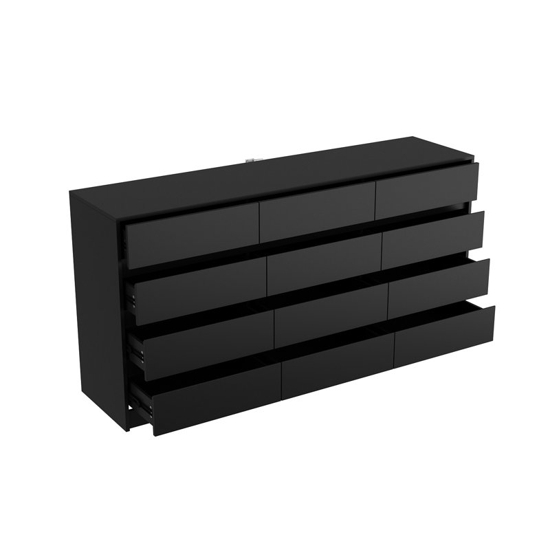Commode 12 tiroirs l 63 po, Noir