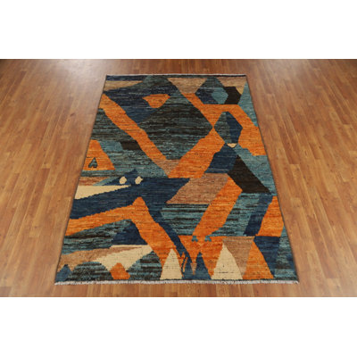 Tapis oriental marocain abstrait en laine à motif géométrique abstrait 5 x 8