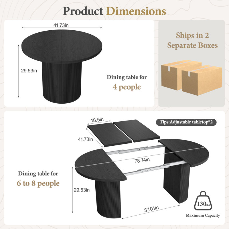 Table de salle à manger extensible moderne avec base cannelée Modern, Black