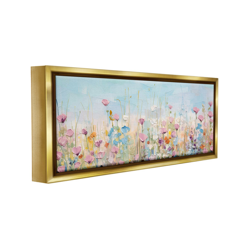 «Peaceful Wildflowers Meadow Floater Frame» par Gina Kelly sur, Cadre flottant métallique doré, H 11 po x l 25 po