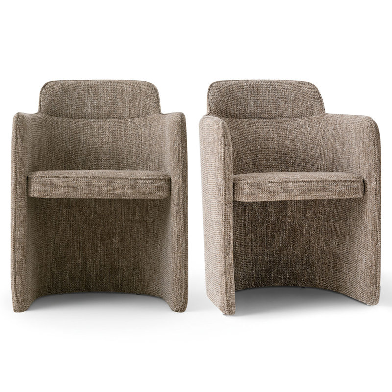 18.5" Seat Height Upholstered Fabric Dining Armchair, Light Brown