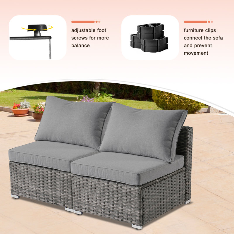 Premium All-Weather Wicker 6 - Person Modular Patio Conversation Sets with Cushions, Dark Gray