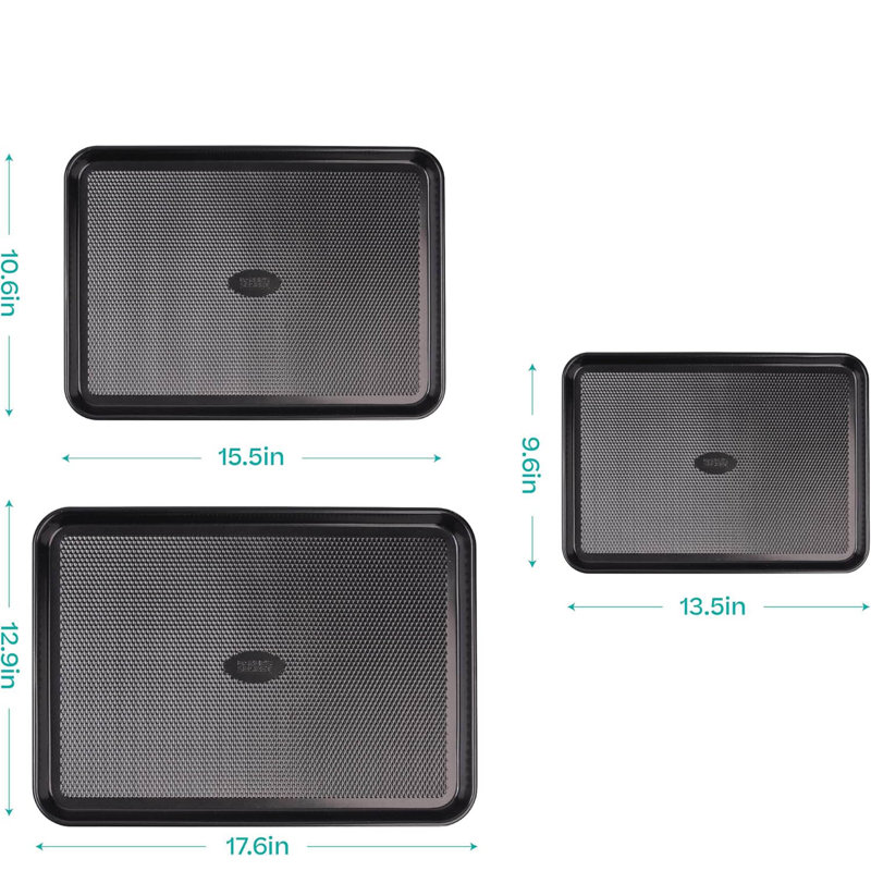Baking Sheet Pan Set, 3x Cookie Sheets for Oven, Black