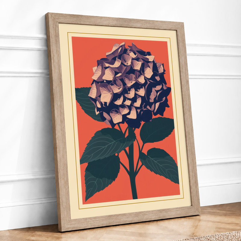 Geometric Hydrangea Botanical - Print, A2 - 59.4 x 42.0 cm, Oak