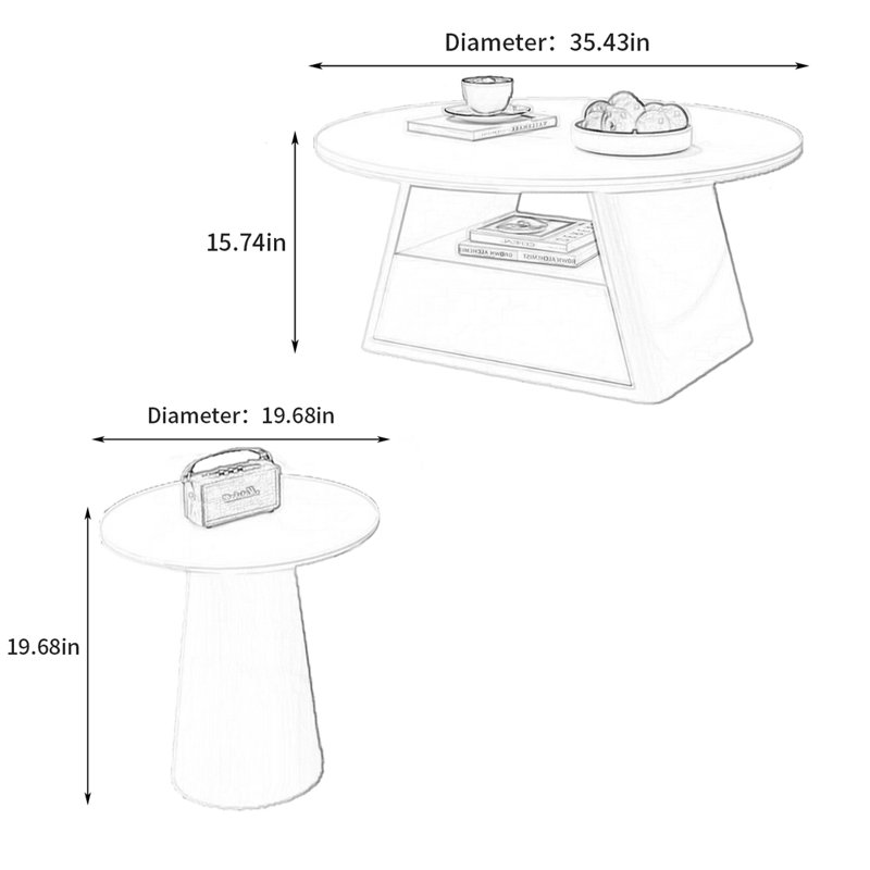 Table basse italienne de style crème minimaliste, Blanc, Noir/crème, H 15,74 po x L 35,43 po x l 35,43 po