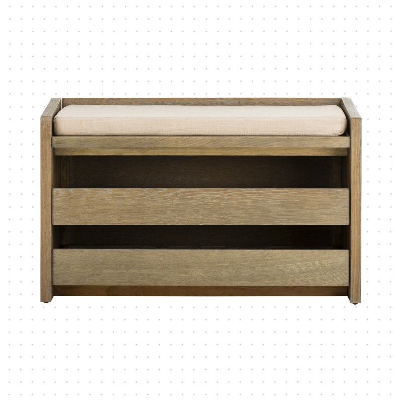 Percy Transitional 34'' Beige Linen and Rustic Oak Storage Bench