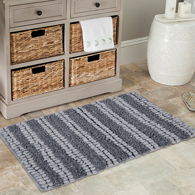 Melina Cotton Blend Non-Slip Bath Rug, 21" W x 34" L, Gray