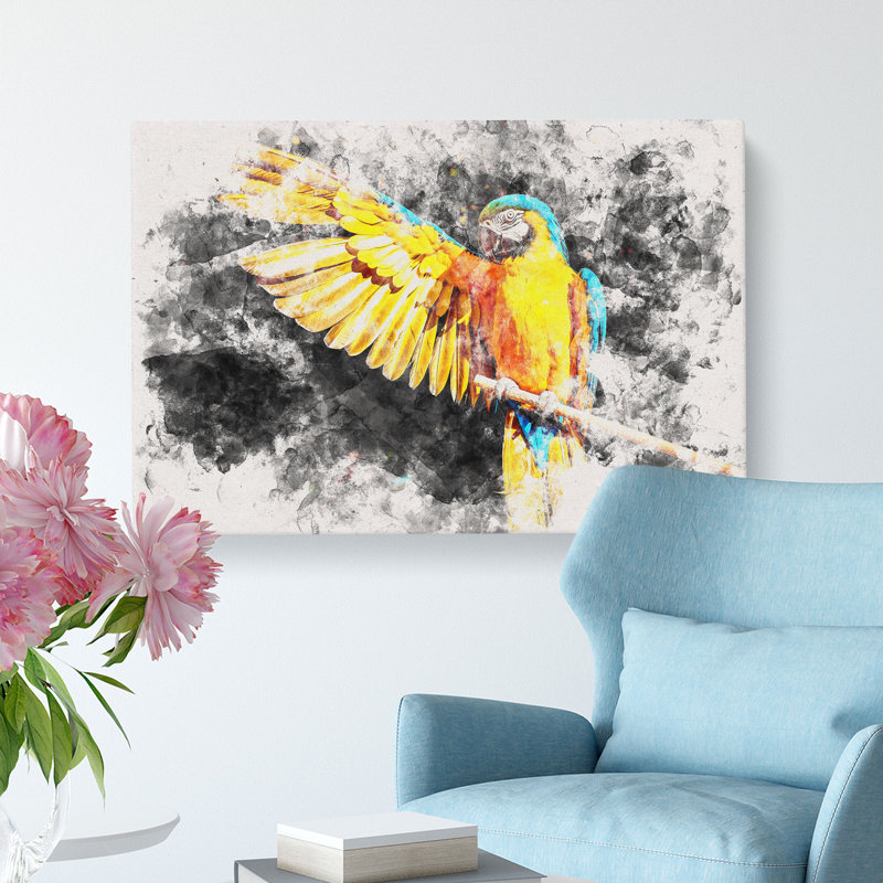 Yellow Macaw Parrot - Wrapped Canvas, 60cm H x 91cm W x 3cm D