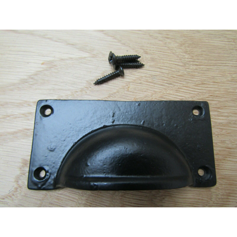Large Lipped Rectangular Cup Pull Handle Antique Iron, 85mm, Black Antique