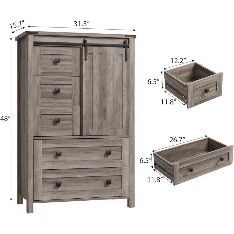 Commode 5 tiroirs Grey Farmhouse, Gris