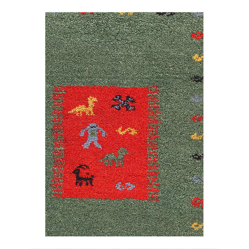 Green Hand Knotted Gabbeh Rug 2'X 3'
