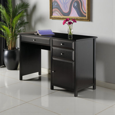 Lyric Black Finished 3 Soft Close Drawers & 1-Cabinet Writing Desk, 30.64" H X 47.21" W X 19.85" D