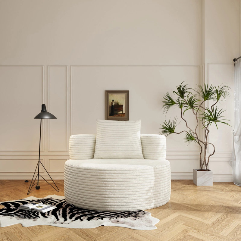 Fauteuil d'appoint rond surdimensionné et sans dossier, Blanc