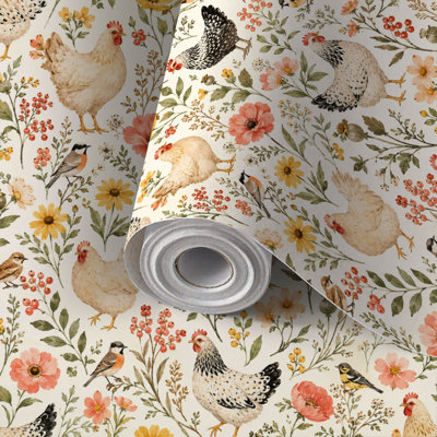 Peel and Stick Wallpaper Contact Paper Colorful Chicken Floral Seamless Self Adhesive and Removable 24in x 118in(60x300cm)