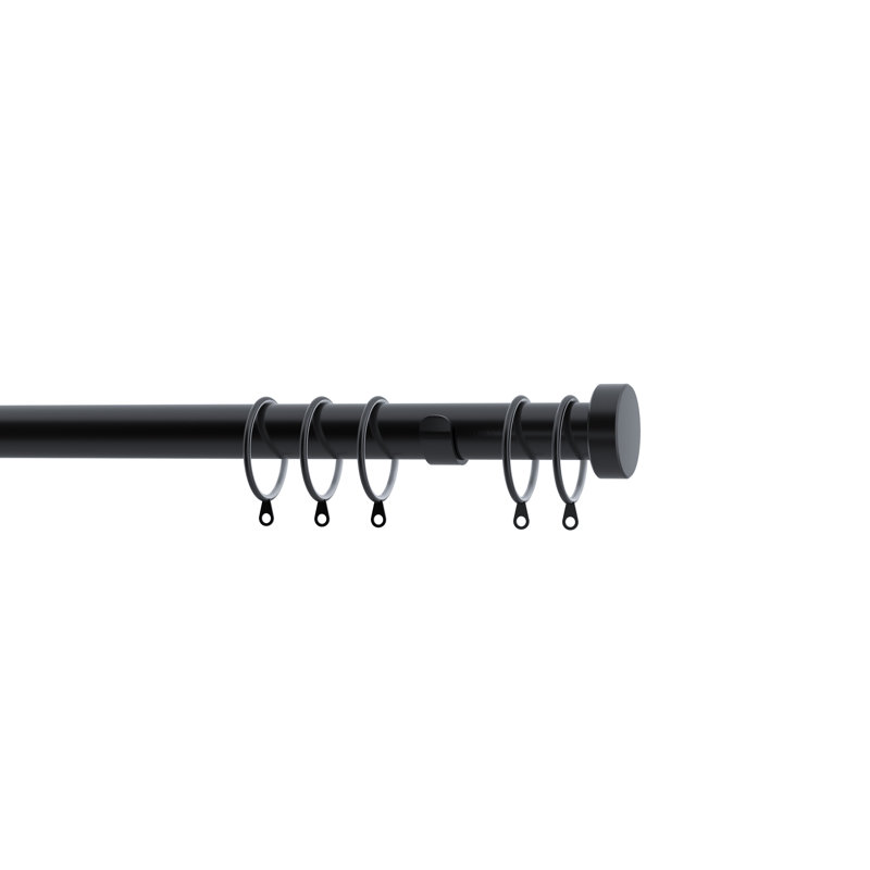 28mm Stud End Curtain Pole, 6cm H x 125cm W x 2.8cm D, Black