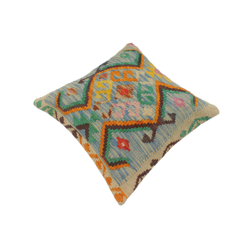 Handmade Multicolor Wool and Cotton Geometric Throw Pillow
