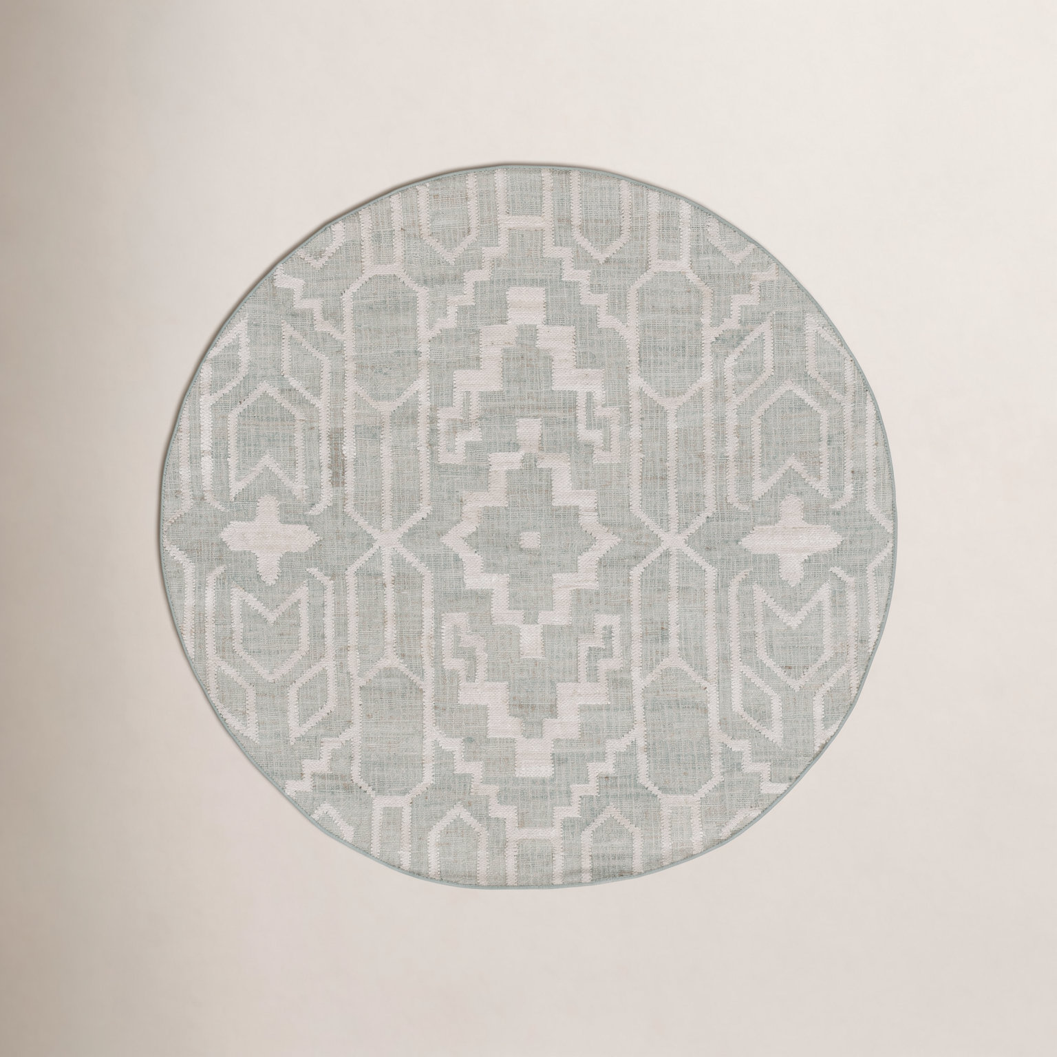 Ponce Light Blue Green Ivory Oriental Jute Rug, Round 6'