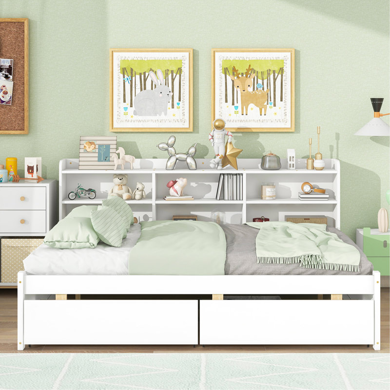Laella Manufactured Wood,Solid Wood Bookcase Bed, Full, White