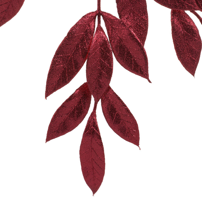 22" Glitter BayLeaf Artificial Christmas Spray, Burgundy, 22" H x 8" W x 0.5" D