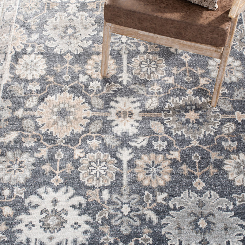Tapis gris anthracite / ivoire noué à la main Yanis, Rectangle 9 pi x 12 pi