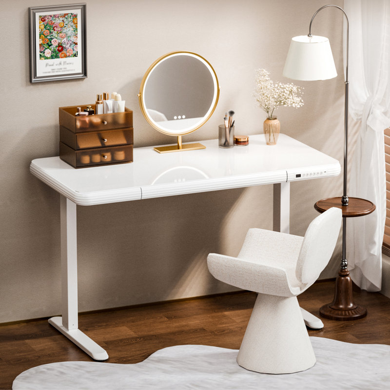 48'' W Adjustable Glass Electric Standing Desk with Drawer, USB  Ports