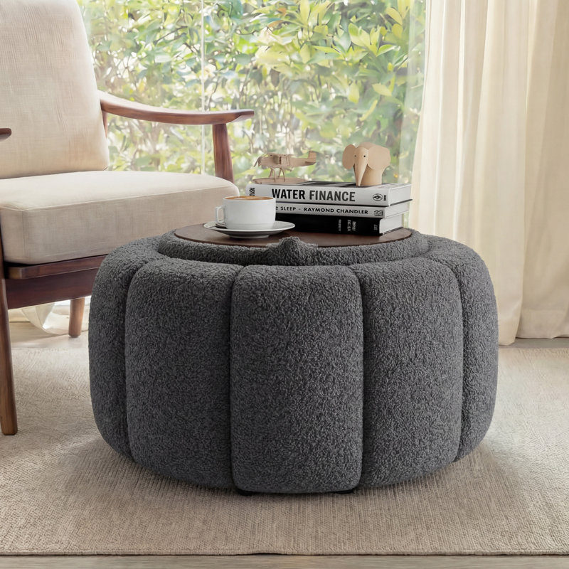 Repose-pieds rond avec rangement 27,2 po,  Teddy - gris